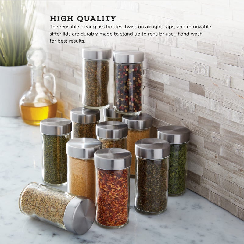 Kamenstein Clear Reusable 3 Oz Jars With Stainless Steel Shaker Lids, And Twist-On Caps For Airtight Seals 12 Pk - Image 4